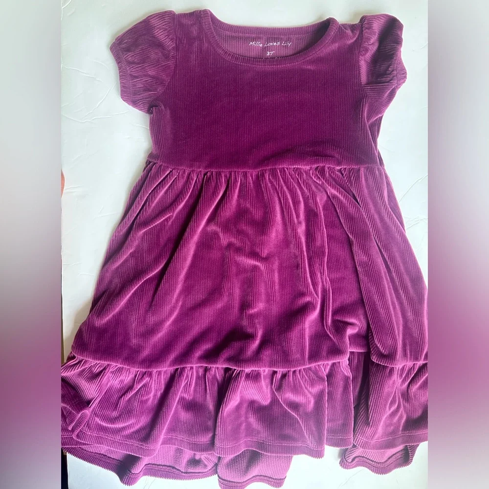 3T Millie Loves Lilly Velvet Tiered Dress in Plum Purple
